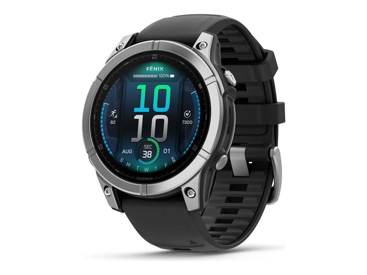 Garmin fenix E - 47 mm - Edelstahl - Sportuhr mit Band - Silikon - schwarz - Handgelenkgröße: 125-208 mm - Anzeige 3.3 cm (1.3")