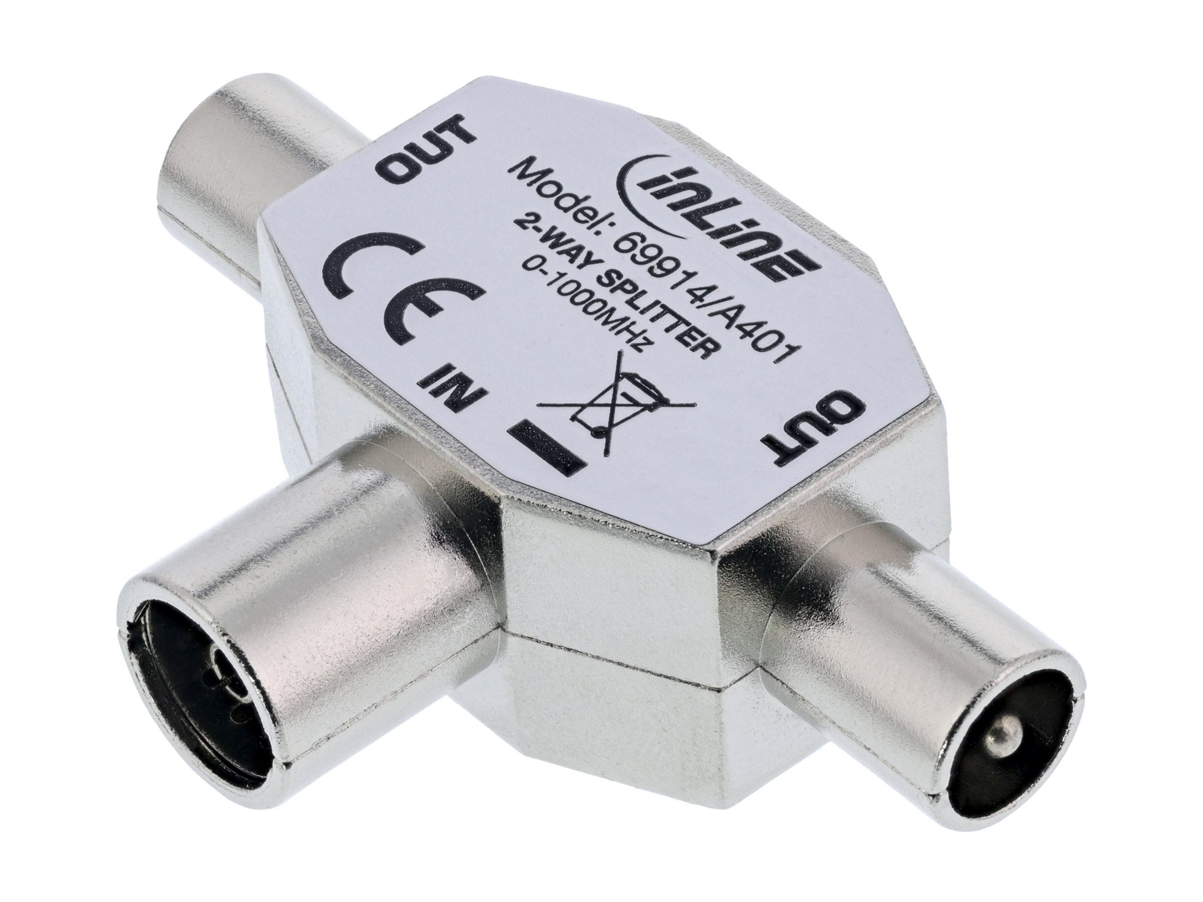 InLine Antenne T-Verteiler für TV - 1x Koax Buchse an 2x Koax Stecker