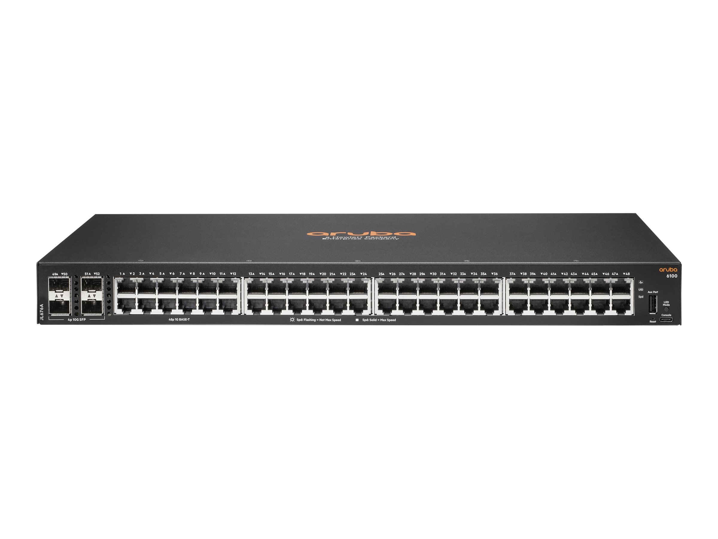 HPE Aruba 6100 48G 4SFP+ Switch - Switch - managed48 x 10/100/1000 + 4 x 1 Gigabit / 10 Gigabit SFP+ - Luftstrom von Seite zu Seite - an Rack montierbar