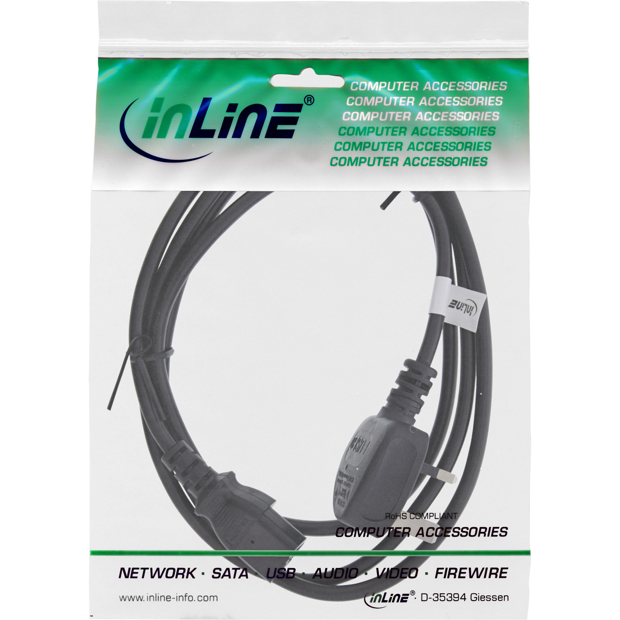 InLine Netzkabel - Netzstecker England auf Kaltgerätestecker C13 - 5m60320 C13 - 250 V - 5 m - Schwarz - Großbritannien