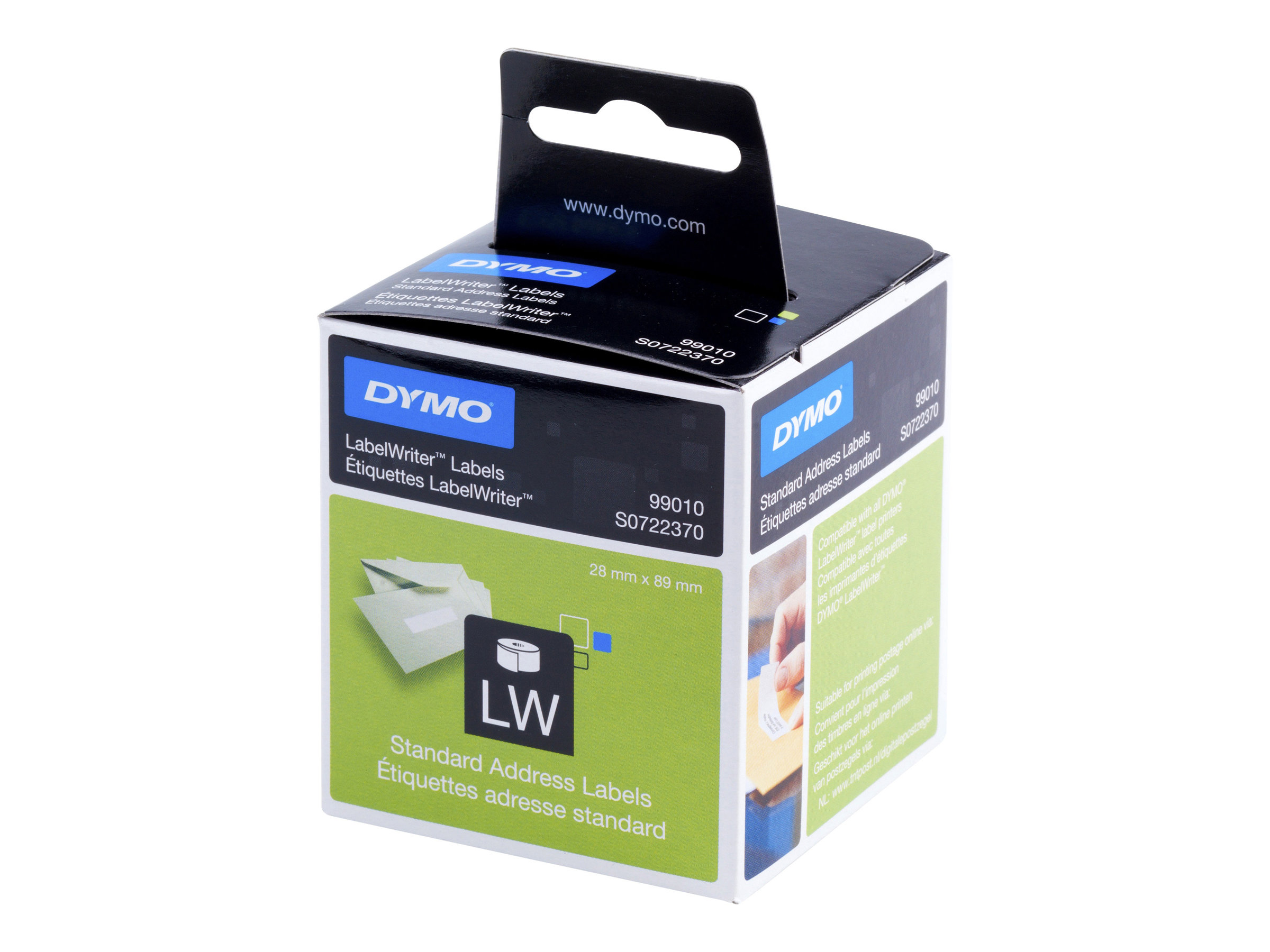 Dymo Original LabelWriter Adressetiketten | 28 mm x 89 mm | schwarz auf weiß | 2 Rollen mit je 130 leicht ablösbaren Etiketten (260 Etiketten) | selbstklebend | für LabelWriter Etikettendrucker, Weiß,