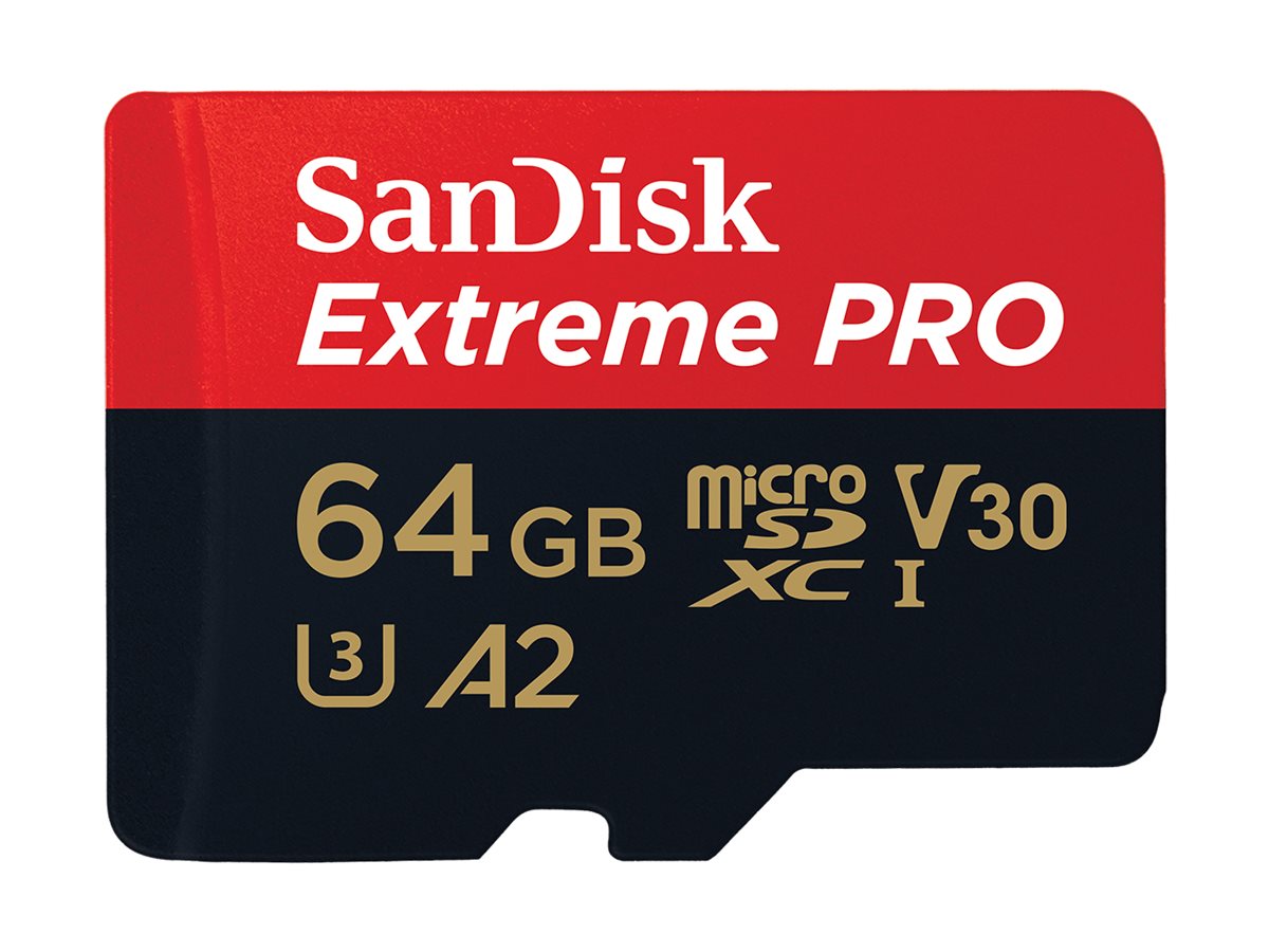SanDisk Extreme Pro - Flash-Speicherkarte (microSDXC-an-SD-Adapter inbegriffen)64 GB - A2 / Video Class V30 / UHS-I U3 / Class10 - microSDXC UHS-I