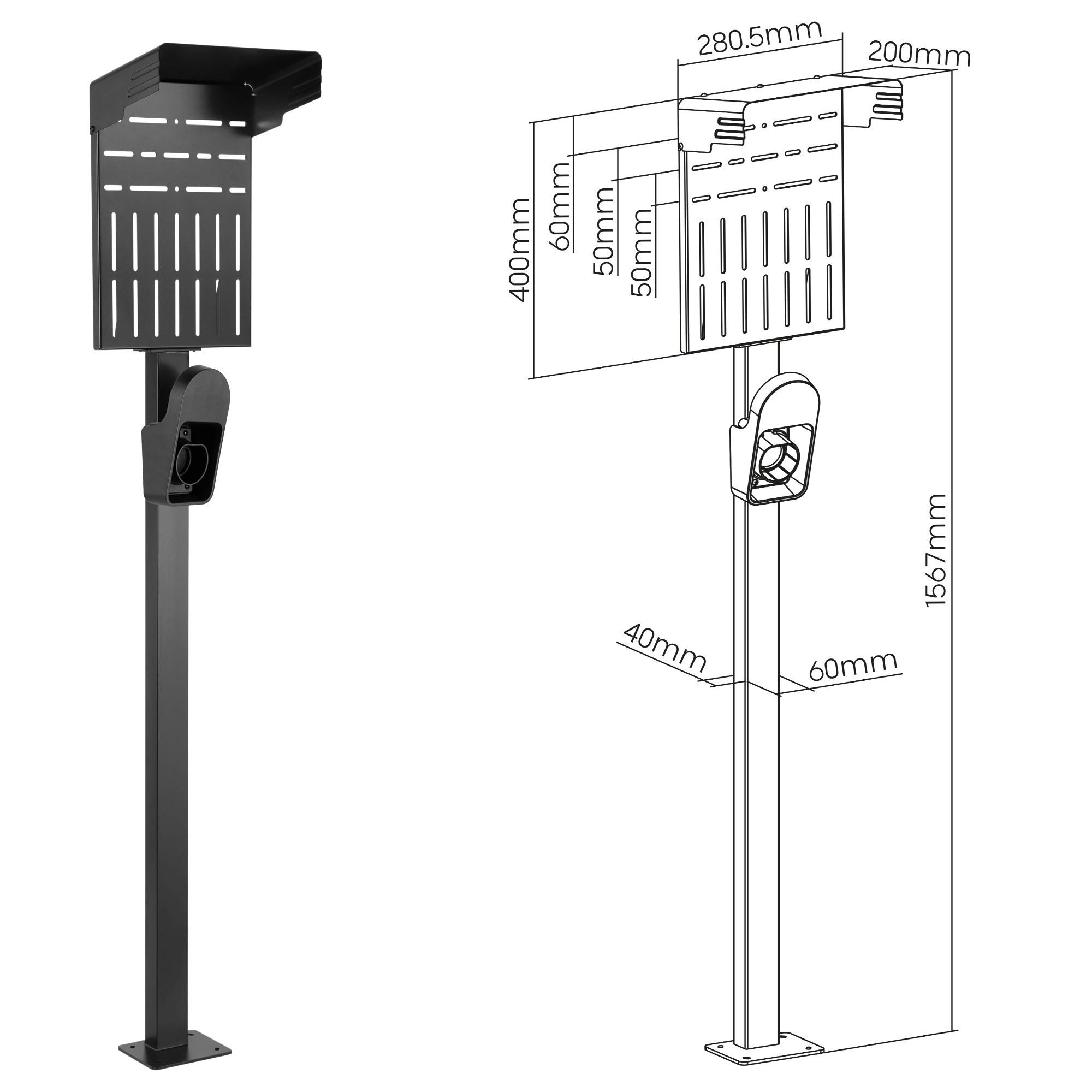 InLine Universal Wallbox-Standfuß mit EV-Ladekabel Halterung - schwarzwith EV charging cable holder - Schwarz