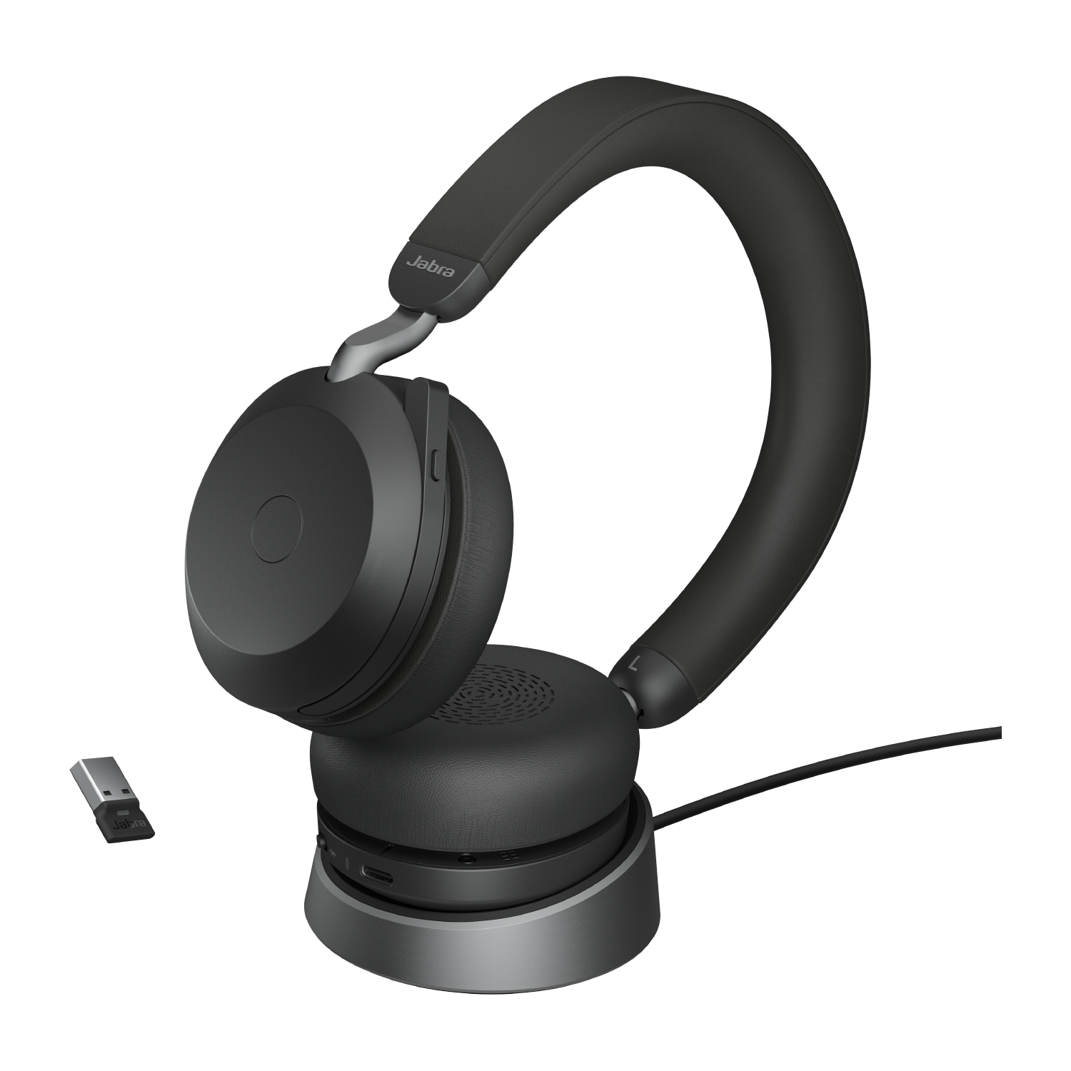 Jabra Evolve2 75 - Headset - On-Ear - Bluetoothkabellos - aktive Rauschunterdrückung - USB-A - Geräuschisolierung - Schwarz - mit Ladestation - Optimiert für UC