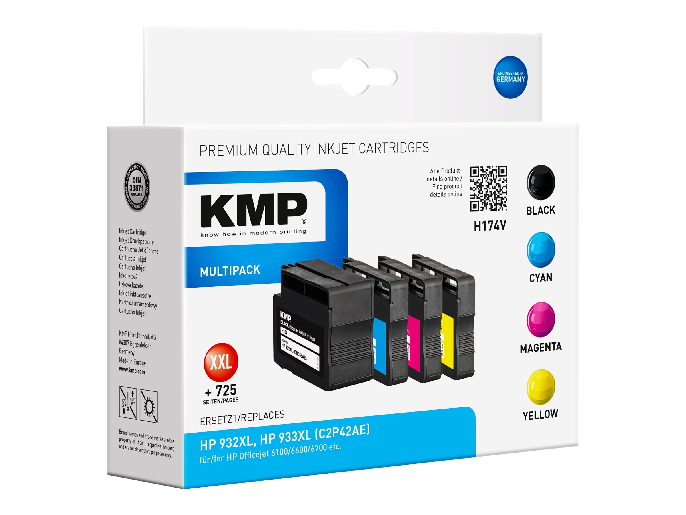 KMP MULTIPACK H174V - 4er-Pack - Größe XXL - Schwarz, Gelb, Cyan, Magenta - kompatibel - Tintenpatrone (Alternative zu: HP 932XL, HP 933XL)für HP Officejet 6100 - 6600 H711a - 6700 - 7110 - 7510 - 761