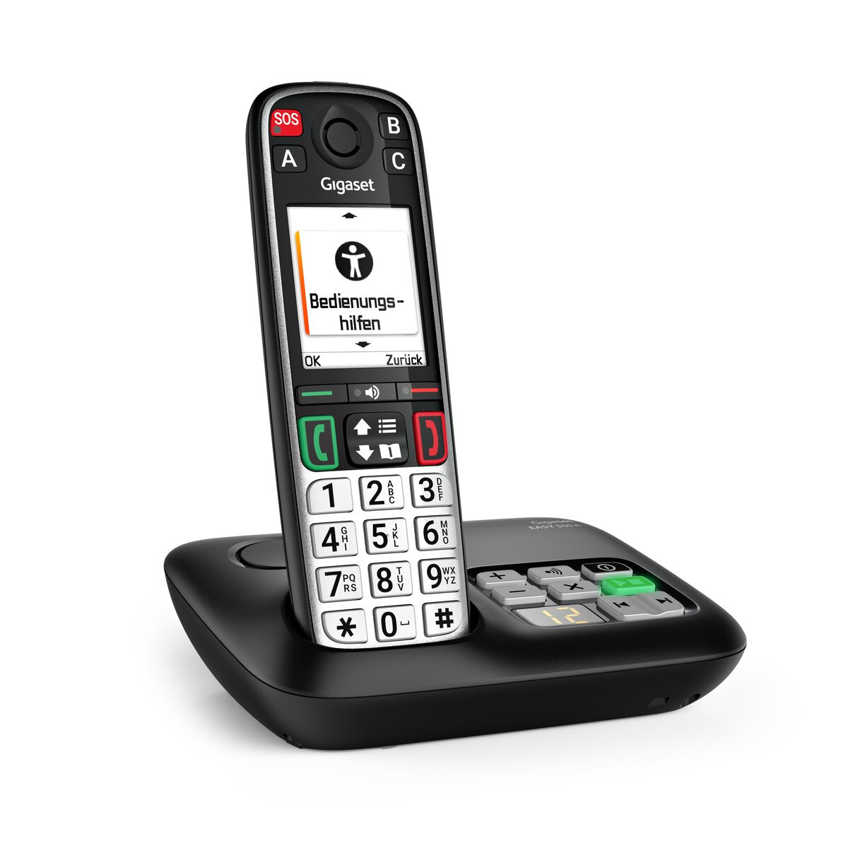 Gigaset EASY 500A, Analoges/DECT-Telefon, Kabelloses Mobilteil, Freisprecheinrichtung, 200 Eintragungen, Anrufer-Identifikation, Schwarz, Silber2.2" - 176 x 220 - DECT - Integrierter Anrufbeantworte