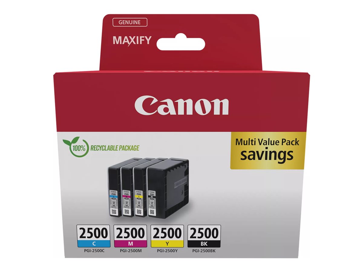 Canon PGI-2500 BK/C/M/Y Multipack - 4er-PackSchwarz - Gelb - Cyan - Magenta - original - Tintenbehälter - für MAXIFY iB4050 - iB4150 - MB5150 - MB5155 - MB5350 - MB5450