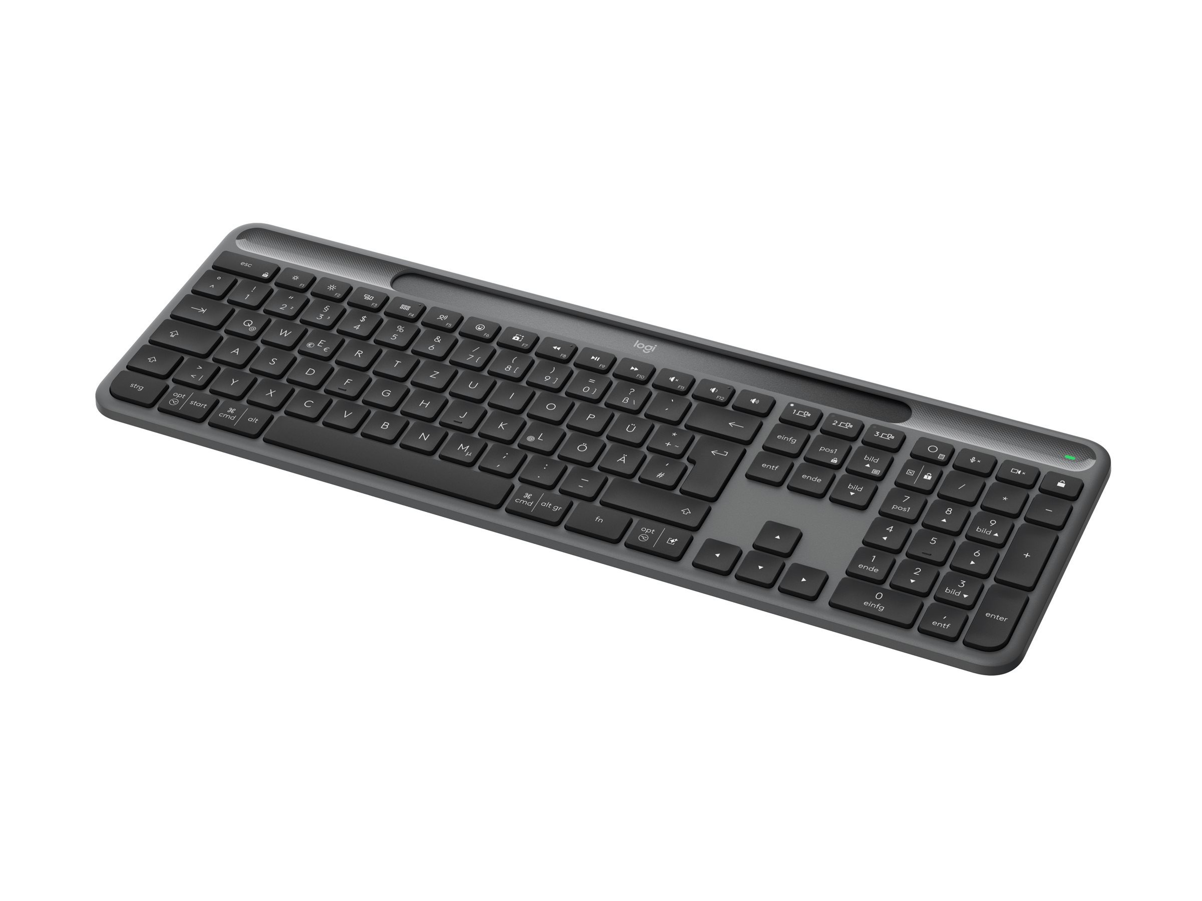 Logitech Signature Slim Solar+ K980 - Tastaturfull size - kabellos - Bluetooth LE - QWERTZ - Deutsch - Tastenschalter: scissor switches - Graphite