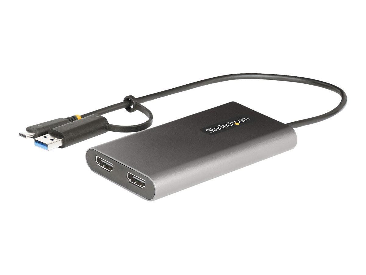 StarTech.com Startech USB-C Dual HDMI Adapter - USB-C/USBauf 2x 4K HDMI - 100W PD - Videoadapter - TAA-konform - USB Typ A - USB-C männlich zu 2 x 19 pin HDMI Type A - USB-C weiblich - 30 cm - Grau -