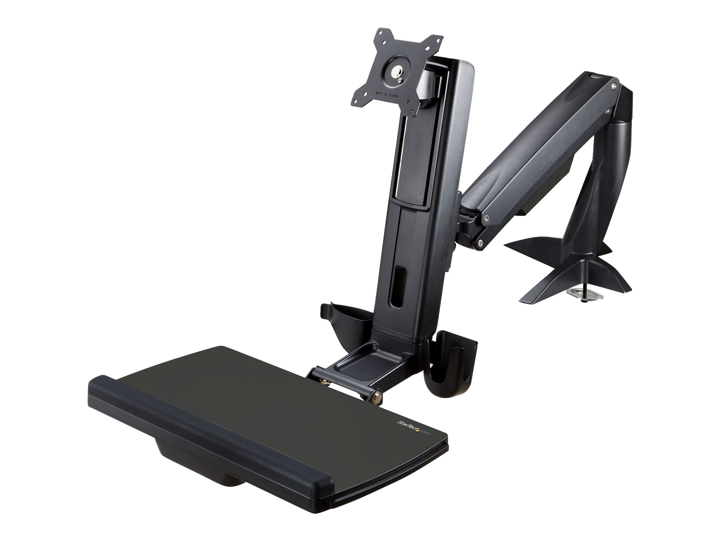 StarTech.com Startech Monitor Tischhalterung - Monitorarm für bis zu 24" Monitore - VESA Halterung - Höhenverstellbar - Befestigungskit (Bodenplatte, Spalte, Durchführungsplatte, Tastatur-Tablett, Unt