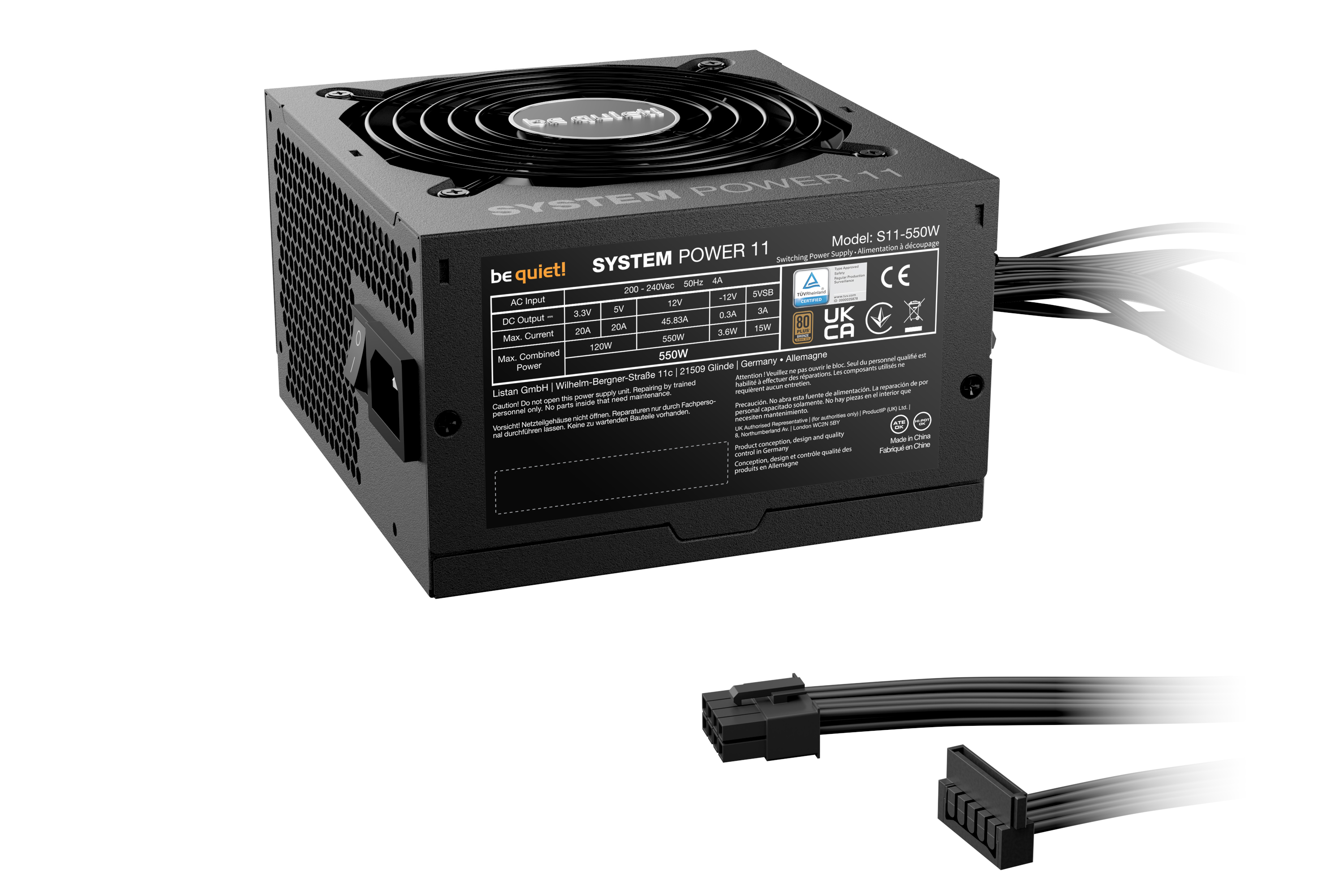 Be Quiet! System Power 11 - Netzteil (intern)ATX12V 3.1/ EPS12V 2.92 - 80 PLUS Bronze - Wechselstrom 200-240 V - 550 Watt - aktive PFC - Schwarz
