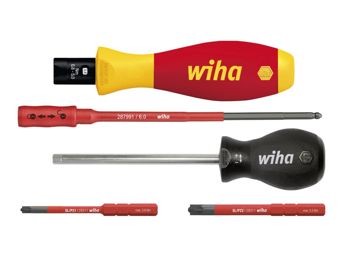 Wiha TorqueVario-S VDE 2872 - Drehmomentschraubendreher-Griffmit Bit-Set - 5 Stücke - isoliert - 0.8 - 5 N·m - in Box