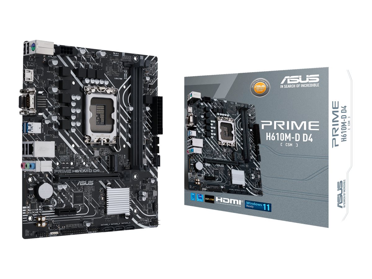 ASUS PRIME H610M-D D4 - Motherboard - micro ATX - LGA1700 Sockel - H610 Chipsatz - USB 3.2 Gen 1 - Gigabit LAN - Onboard-Grafik (CPU erforderlich)HD Audio (8-Kanal)