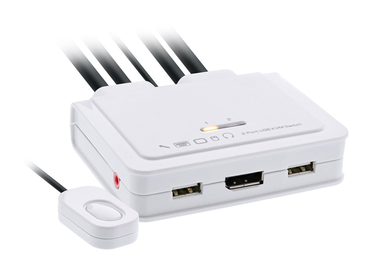 InLine KVM Switch - 2-fach - USB-C+DP zu DisplayPort - 4K - Audio - integr. KabelKVM/Audio/USB - 1 lokaler Benutzer - Desktop