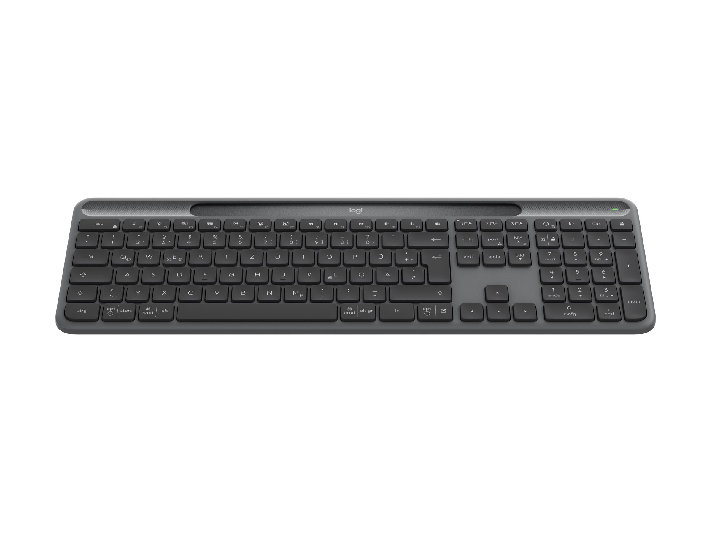 Logitech Signature Slim Solar+ K980 - Tastaturfull size - kabellos - Bluetooth LE - QWERTZ - Deutsch - Tastenschalter: scissor switches - Graphite