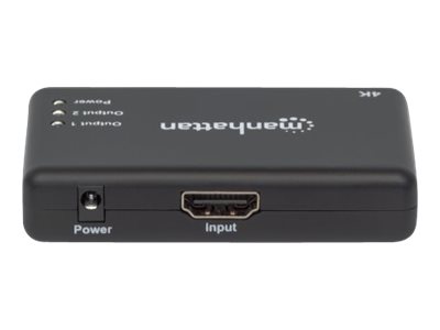 Manhattan HDMI Splitter 2-Port , 4K@30Hz, Displays output from x1 HDMI source to x2 HD displays (same output to both displays)AC Powered (cable 0.9m) - Black -  - Retail Box - Video-/Audio-Splitter -