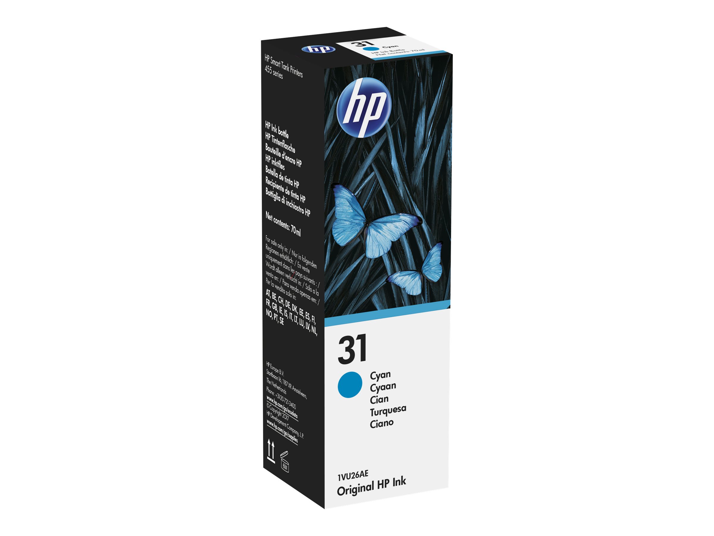 HP 31 - 70 ml - Cyan - original - Nachfülltintefür Smart Tank 5105 - 67X - 70XX - 73XX - 750 - 76XX; Smart Tank Plus 55X - 570 - 655