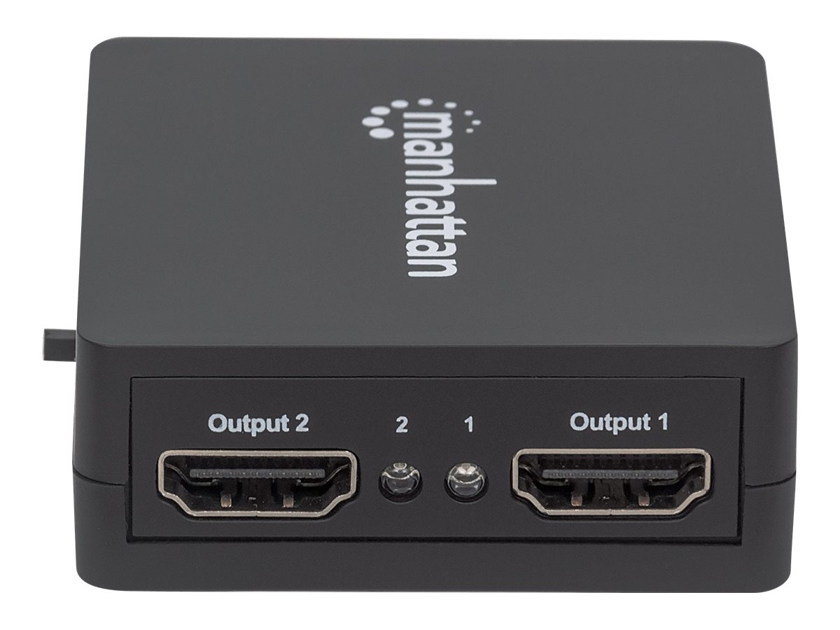 Manhattan HDMI Splitter 2-Port , 1080p, Black, Displays output from x1 HDMI source to x2 HD displays (same output to both displays)USB-A Powered (cable included - 0.7m) -  - Retail Box - Video-/Audio-
