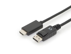 DIGITUS DisplayPort Adapterkabel, DP - HDMI Typ AVerriegelung zu HDMI männlich - 3 m - Dreifachisolierung - Schwarz - geformt - 4K Unterstützung - Druckknopf