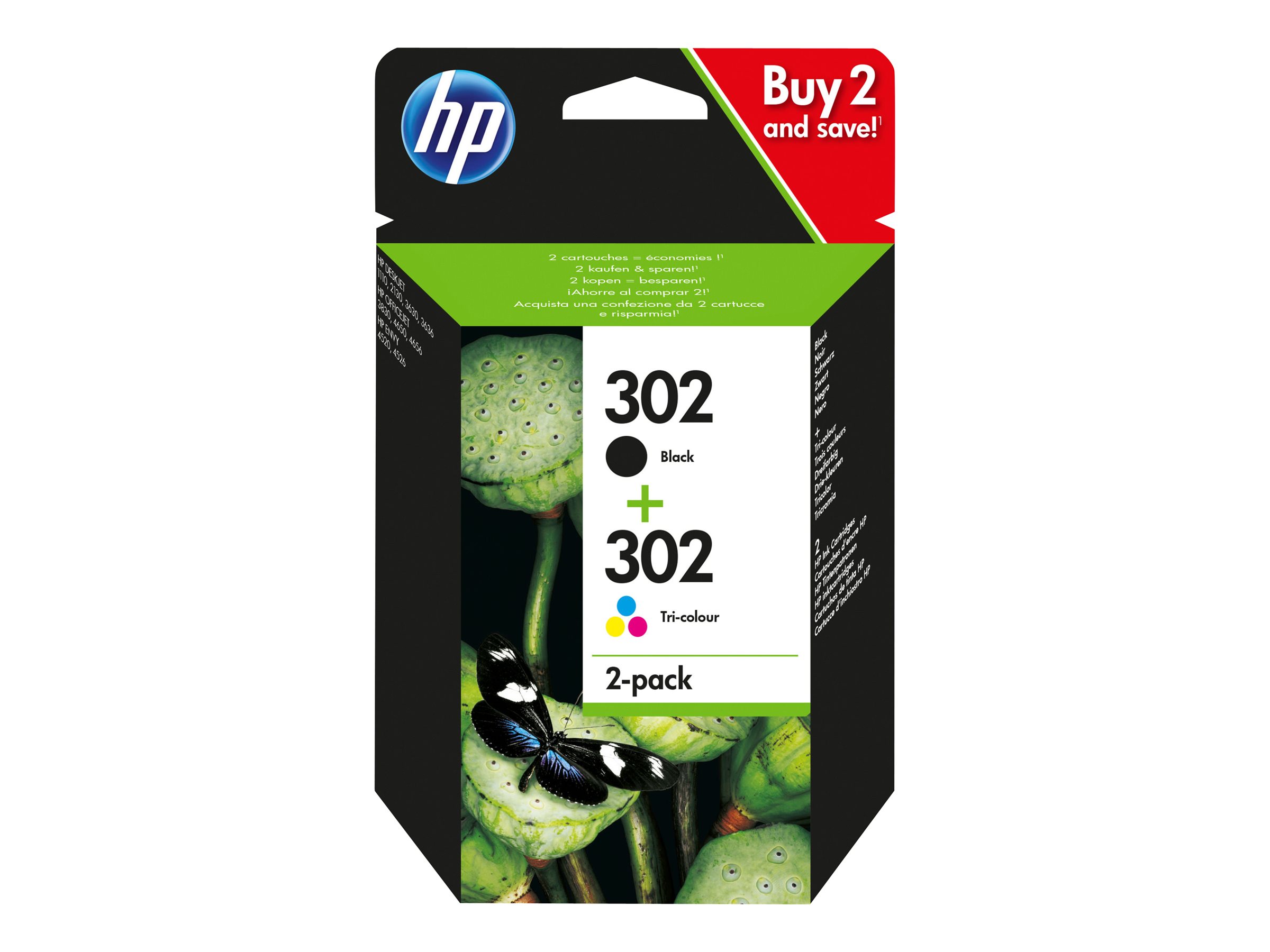 HP 302 - 2er-Pack - Schwarz, Farbe (Cyan, MagentaGelb) - original - Tintenpatrone - für Deskjet 1110 - 21XX - 36XX; ENVY 45XX; Officejet 38XX - 46XX - 52XX