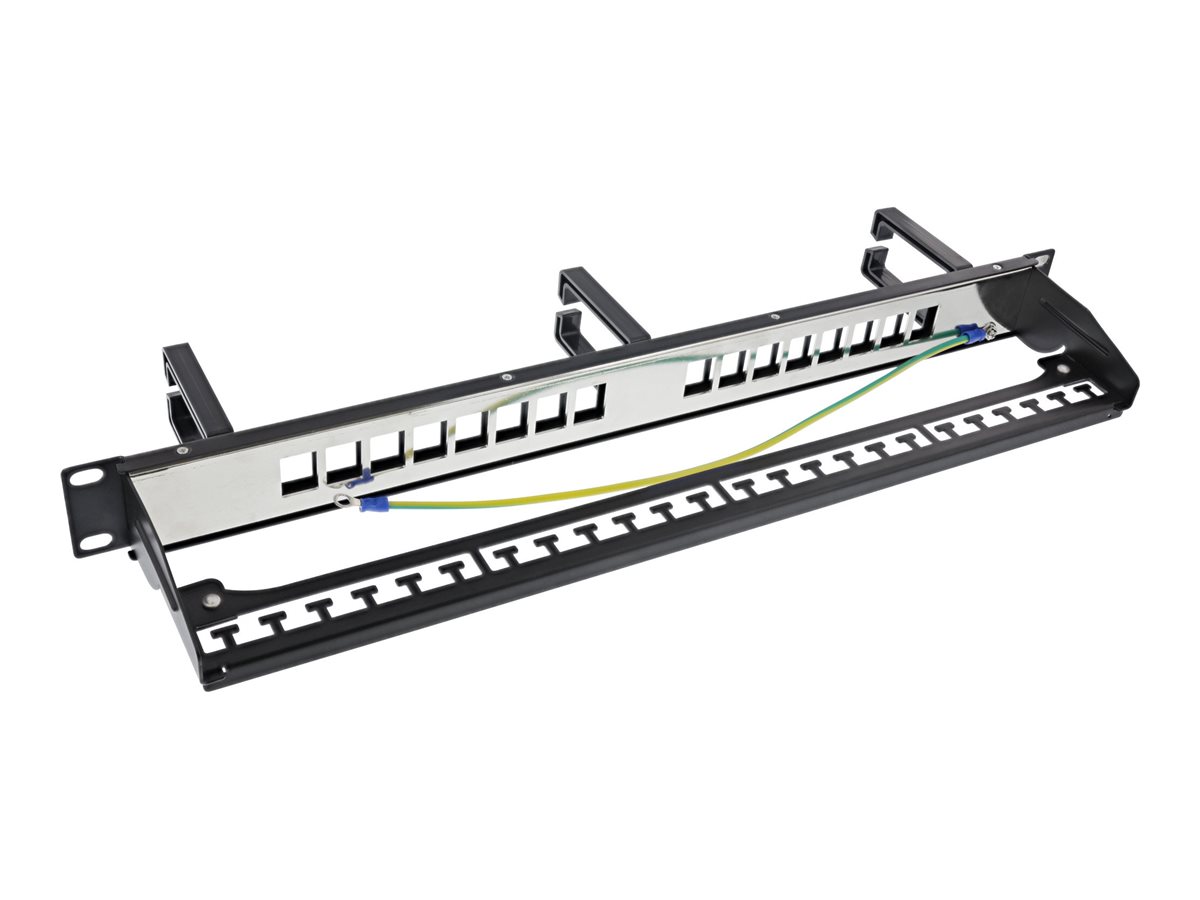 InLine Patchfeld 16-fach - Keystone Leerblech mit 3 Bügeln - 19" - 1HE - schwarz16 Ports