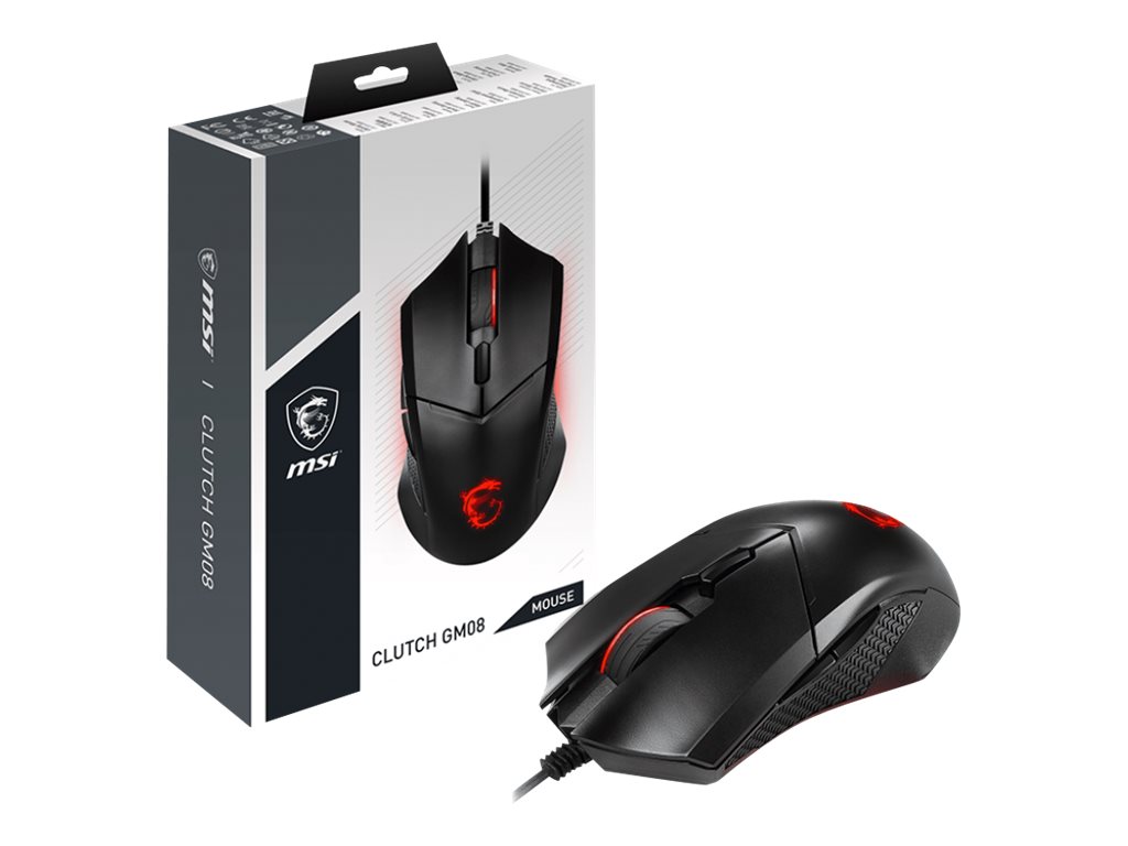 MSI Clutch GM08 - Maus - rechts- und linkshändigoptisch - 6 Tasten - kabelgebunden - USB - Schwarz