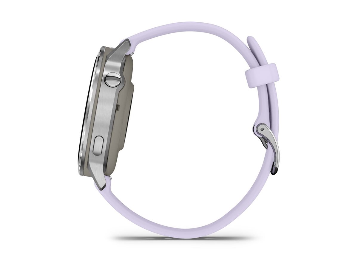 Garmin Venu 4 - 41 mm - silber - intelligente Uhr mit Band - Silikon - Periwinkle - Handgelenkgröße: 110-175 mm - Anzeige 3.04 cm (1.2")8 GB - Bluetooth - ANT+ - Wi-Fi - 33 g