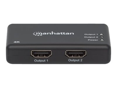 Manhattan HDMI Splitter 2-Port , 4K@30Hz, Displays output from x1 HDMI source to x2 HD displays (same output to both displays)AC Powered (cable 0.9m) - Black -  - Retail Box - Video-/Audio-Splitter -