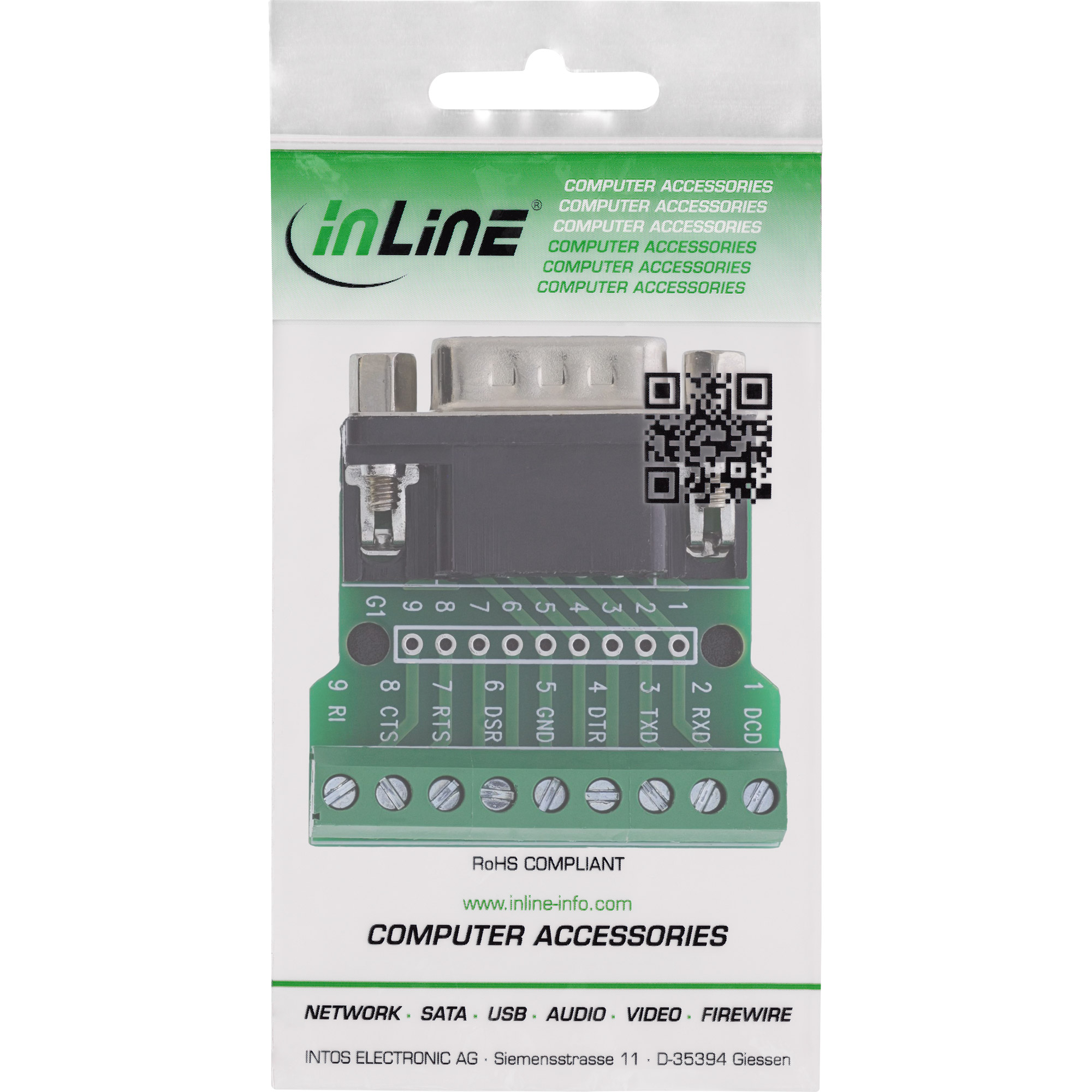 InLine Terminalblock D-Sub 9 Stecker - Schraubklemme - Schraubsicherung Zeitersparnis bei der Installation:  Schnelle Verdrahtung ?ber Schraubklemmen f?r 18-24 AWG - werkzeugunterst?tzt mit Schlitzsch