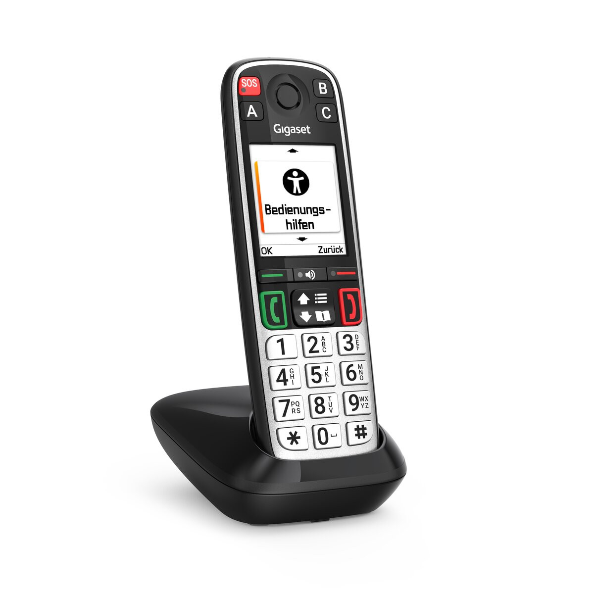 Gigaset EASY 500, Analoges/DECT-Telefon, Kabelloses Mobilteil, Freisprecheinrichtung, 200 Eintragungen, Anrufer-Identifikation, Schwarz, Silber2.2" - 176 x 220 - DECT