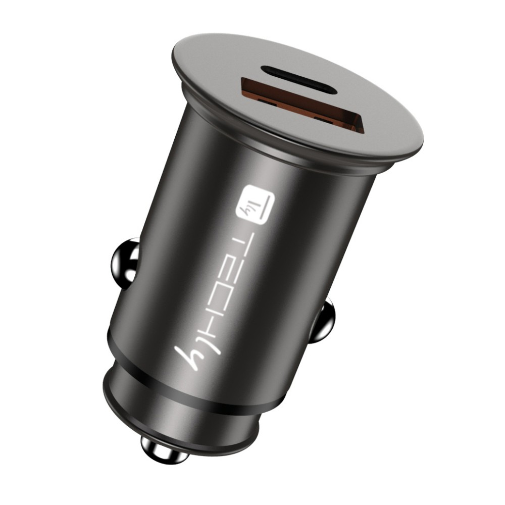Techly Auto-Netzteil - 38 Watt - 3 A - Fast Charge 3.0 - 2 Ausgabeanschlussstellen (USB, 24 pin USB-C)Schwarz