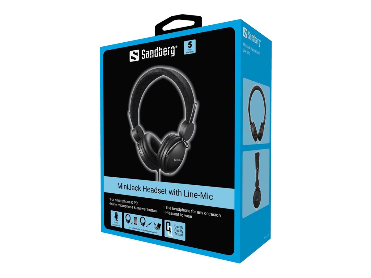 SANDBERG MiniJack Headset with Line-Mic - Kopfhörermit Mikrofon - On-Ear - kabelgebunden - 3,5 mm Stecker