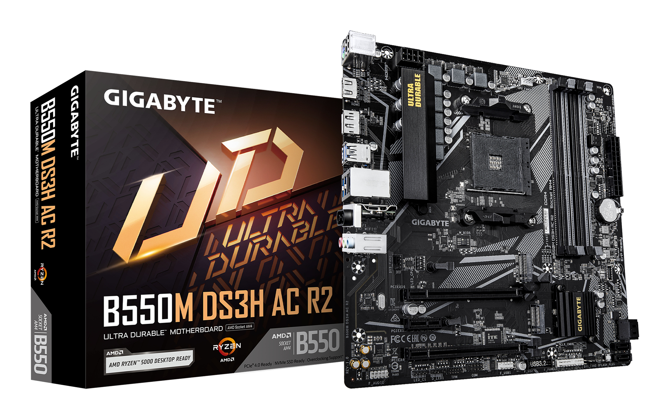 Gigabyte B550M DS3H AC R2 - Motherboard - micro ATX - Socket AM4 - AMD B550 Chipsatz - USB 3.2 Gen 1 - Gigabit LAN, Wi-Fi, Bluetooth - Onboard-Grafik (CPU erforderlich)HD Audio (8-Kanal)