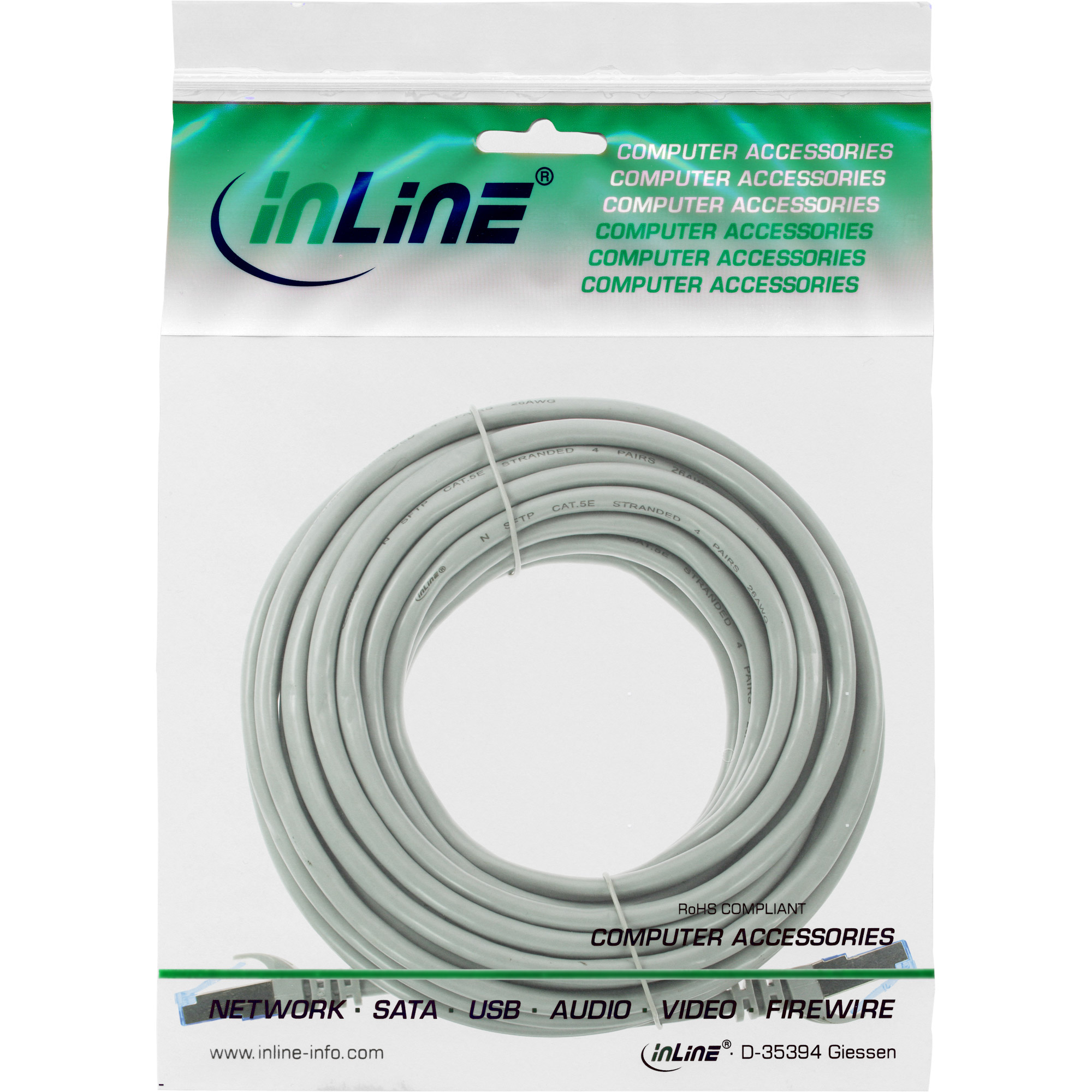 InLine Patchkabel - Cat.6A - S/FTP - TPE flexibel - grau - 7,5m7.5 m - SFTP - PiMF - CAT 6a - halogenfrei - geformt - ohne Haken - Grau