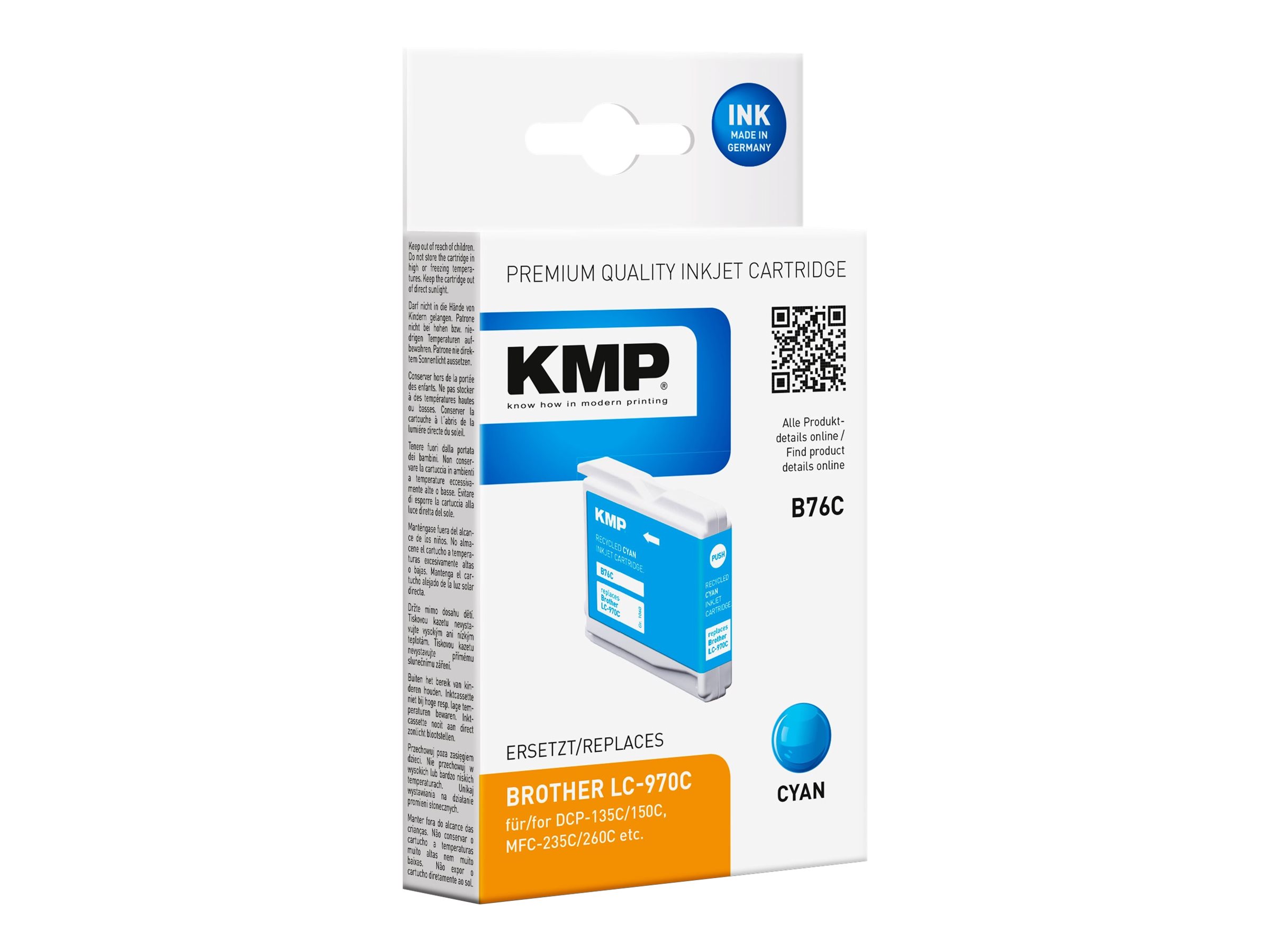 KMP B76C - 5.5 ml - Cyan - kompatibel - wiederaufbereitet - Tintenpatrone (Alternative zu: Brother LC970C)für Brother DCP-135C - DCP-150C - DCP-153C - DCP-157C - MFC-235C - MFC-260C