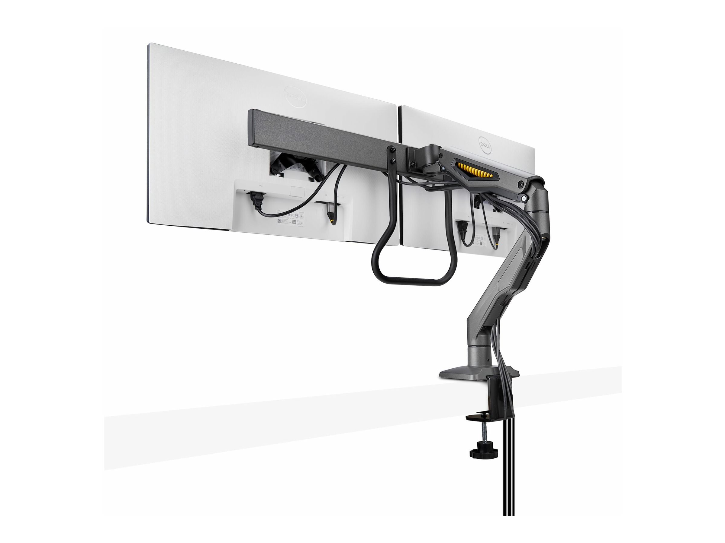 StarTech.com Desk Mount Dual Monitor Arm w/ Crossbar, Up To 27" Displays - Befestigungskit - artikulierender, mechanischer Feder - für 2 LCD-Displays - Kunststoff, Stahl - Schwarz - Bildschirmgröße: 4