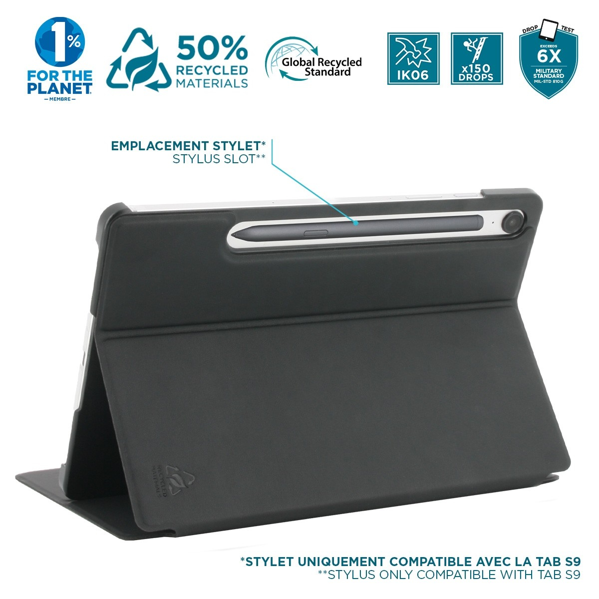 Mobilis RE.LIFE - Flip-Hülle für Tablet - Eco-Designmit Flap - Kunstleder - Schwarz - für Samsung Galaxy Tab S9 - Tab S9 FE