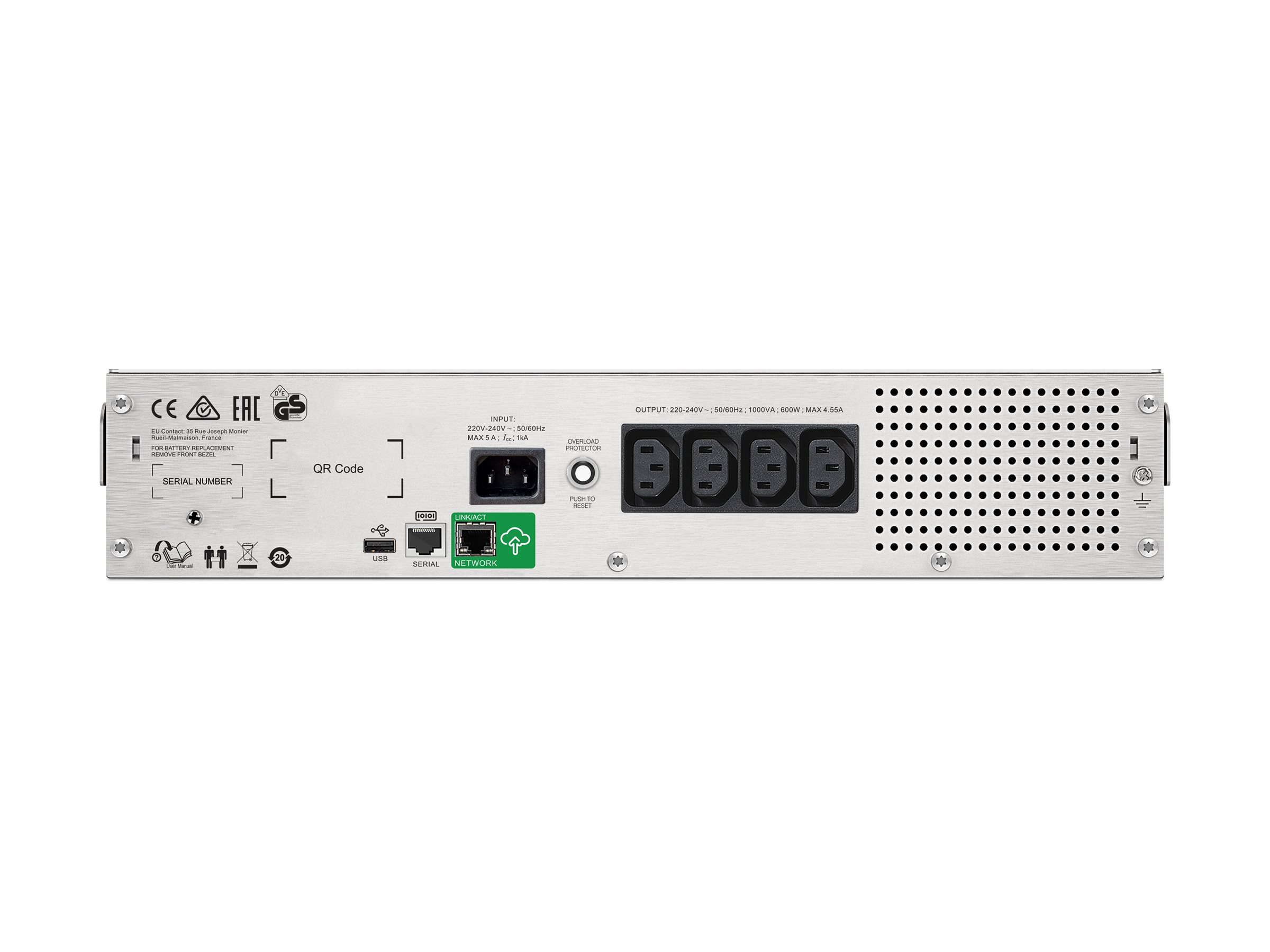APC Smart-UPS C - USV (Rack - einbaufähig)Wechselstrom 230 V - 600 Watt - 1000 VA - USB - serial - Ausgangsanschlüsse: 4 - 2U - Schwarz - mit APC SmartConnect - für P/N: AR4018SPX432 - AR4024SP - AR40