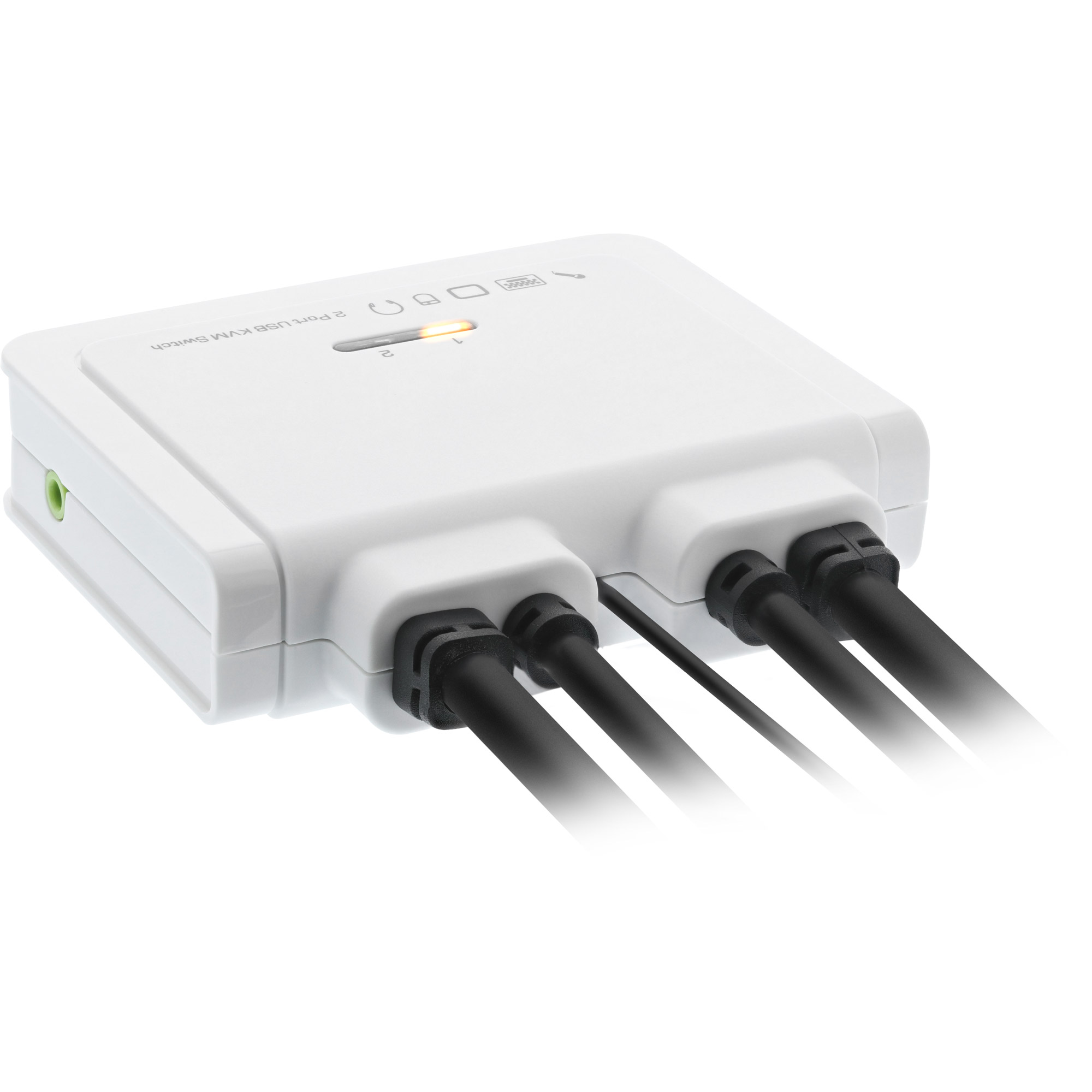 InLine KVM Switch - 2-fach - USB-C + HDMI zu HDMI - 4K - mit Audio - integr. KabelKVM/Audio/USB - 1 lokaler Benutzer - Desktop