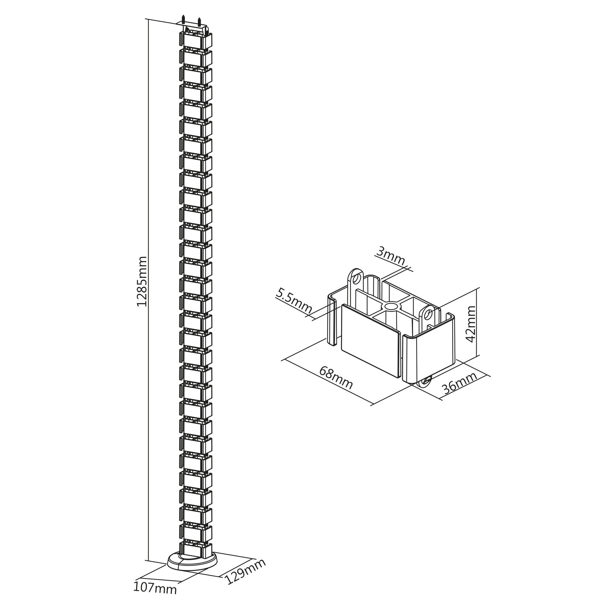 InLine Kabelkanal flexibel für höhenverstellbare Tische - 4 Kammern - weißKammern - 68 x 36 mm max. - 1,28 m - unter Tisch montierbar - weiß