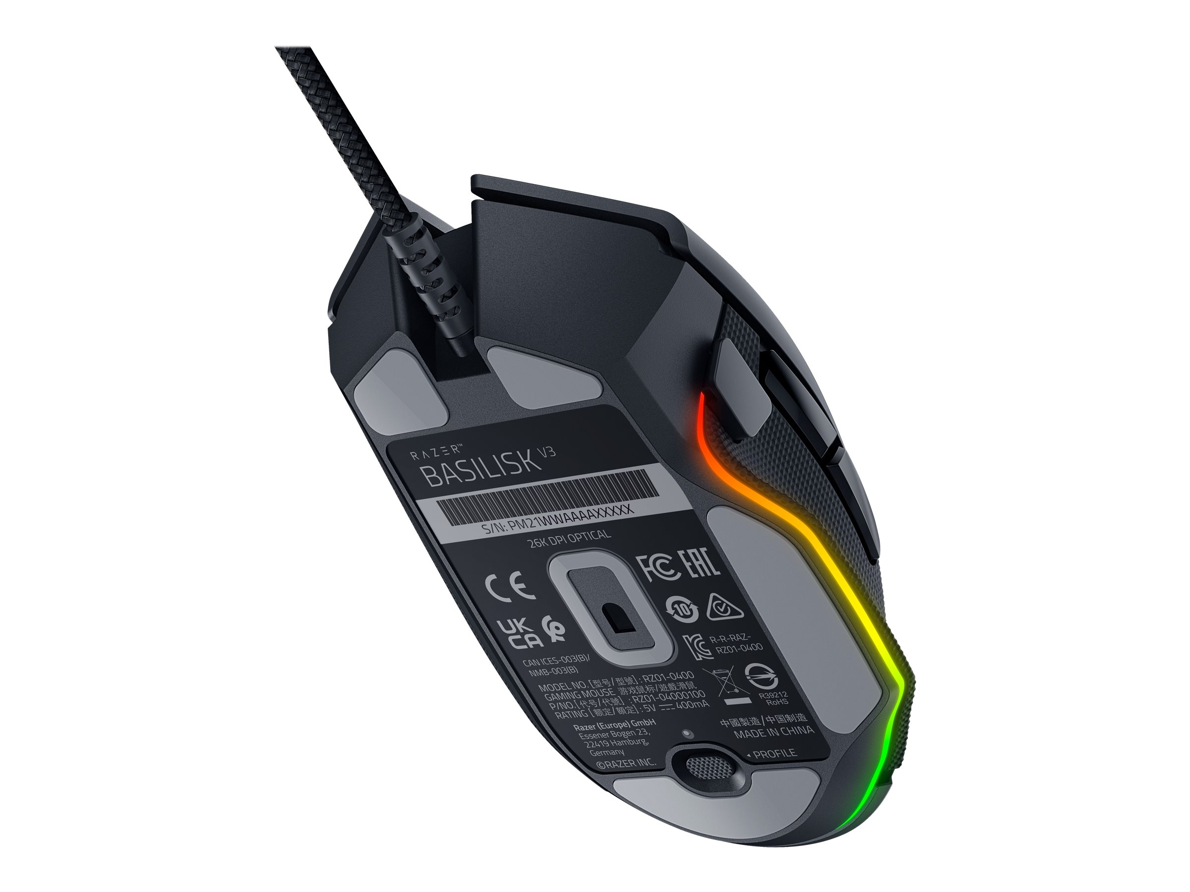 Razer Basilisk V3 - Maus - ergonomisch - FürRechtshänder - optisch - 11 Tasten - kabelgebunden - USB