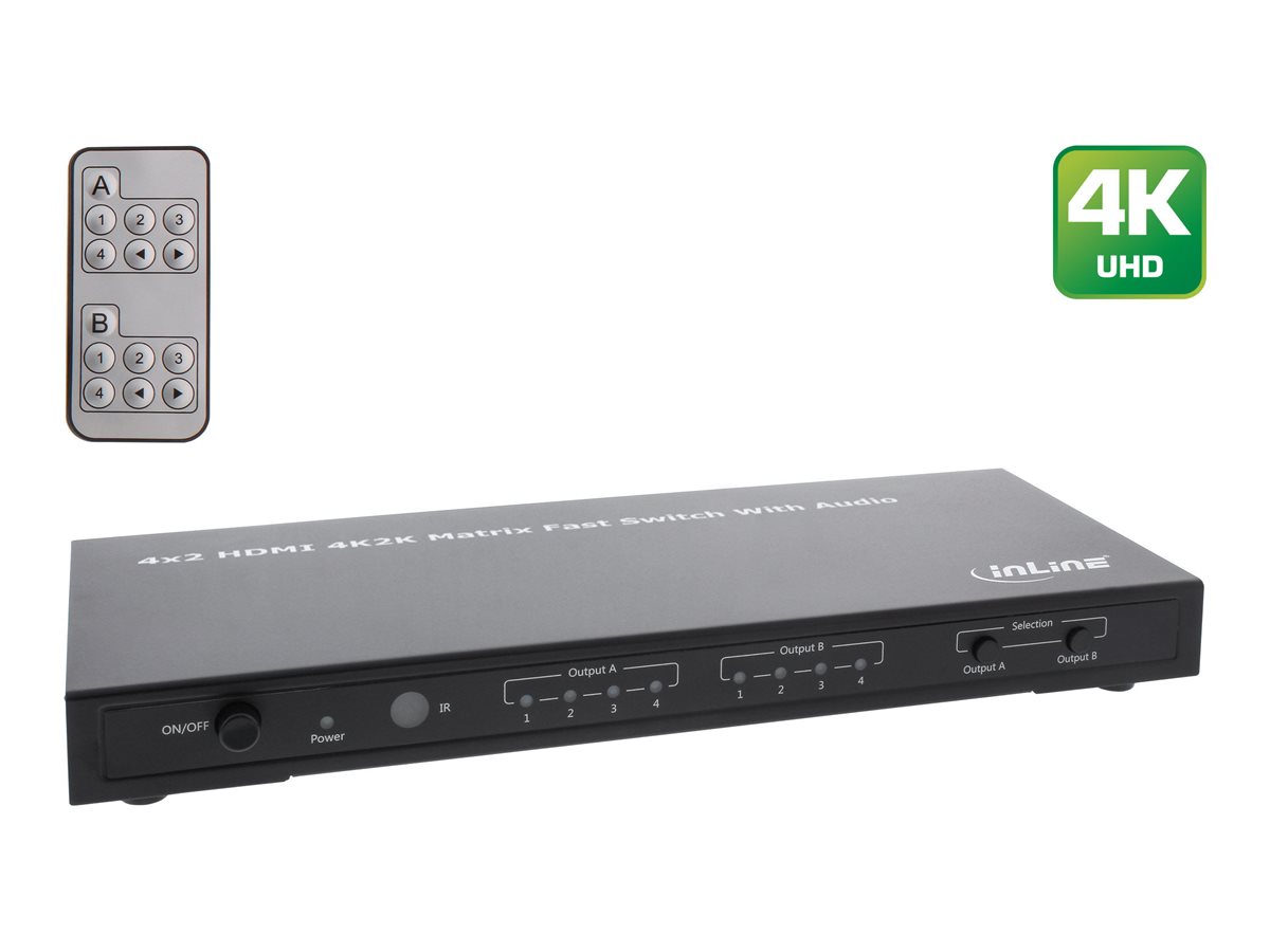 InLine HDMI Matrix Switch / Umschalter - 4K2K - 4 Eingänge auf 2 Ausgängeto 2 Output ports - Video/Audio-Schalter - Desktop