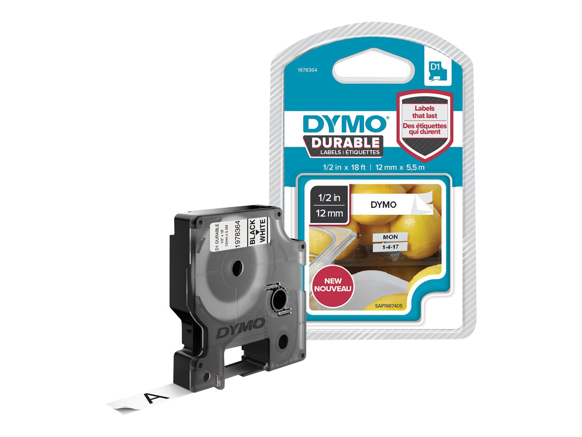Dymo D1 Durable - Selbstklebend - Schwarz auf Weiß - Rolle (1,2 cm x 5,5 m)1 Kassette(n) Etikettenband - für LabelMANAGER 100 - 150 - 160 - 200 - 210 - 220 - 260 - 280 - 300 - 360 - 420 - 450; MobileL