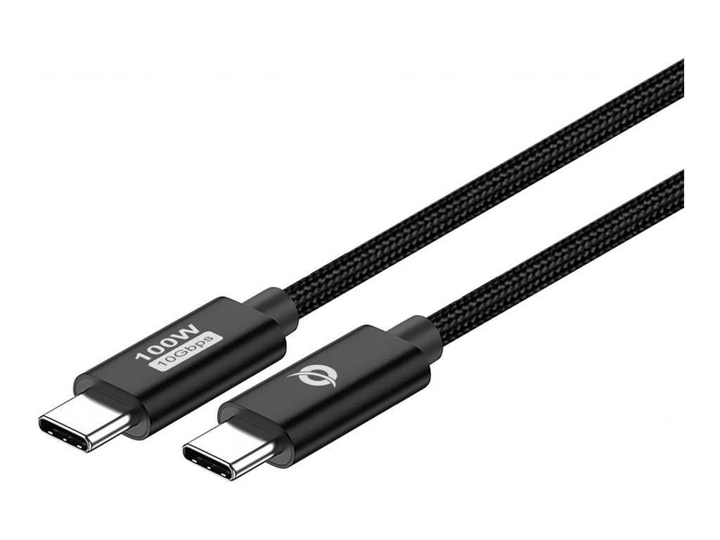 Conceptronic USB-Kabel - 24 pin USB-C (M)zu 24 pin USB-C (M) - USB 3.2 Gen 2 - 20 V - 5 A - 1.2 m - USB-Stromversorgung (100 W) - bis zu 10 Gbps Datentransferrate - Schwarz