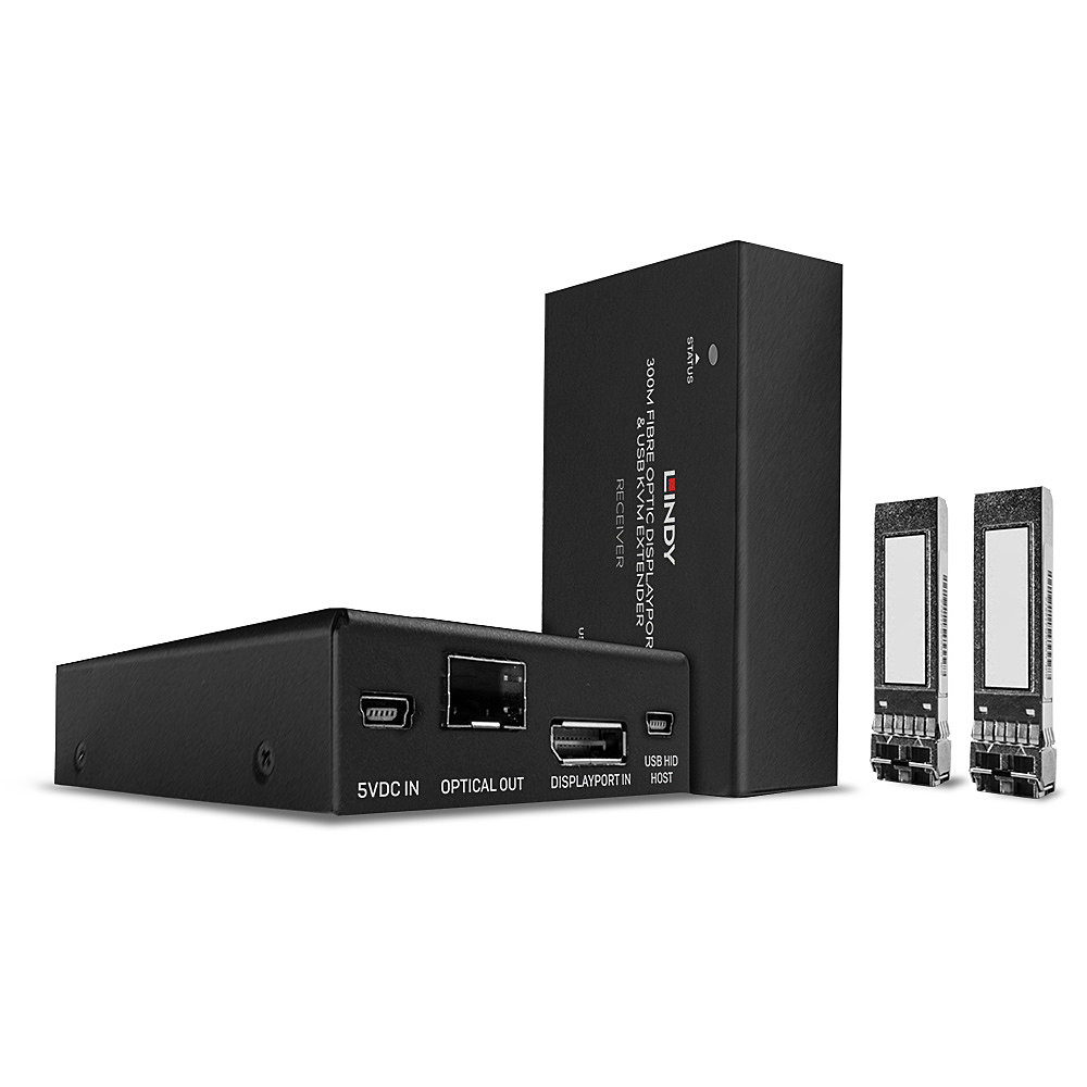 Lindy 300m Fibre Optic DisplayPort 1.2 & USBKVM Extender - Sender und Empfänger - KVM-/Audio-/USB-Extender - DisplayPort - USB - bis zu 300 m - 850 nm