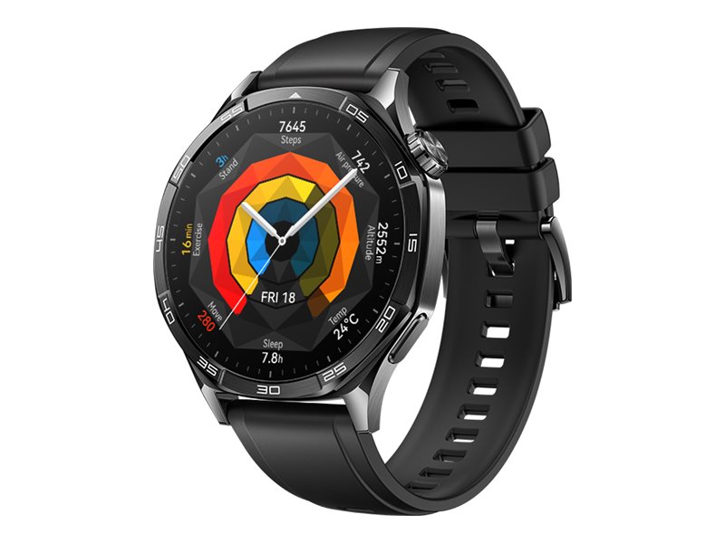 Huawei Watch GT 5 - 46 mm - Edelstahl - intelligente Uhr mit Riemen - Flouroelastomer - schwarz - Handgelenkgröße: 140-210 mm - Anzeige 3.6 cm (1.43")NFC - Bluetooth - 77 g