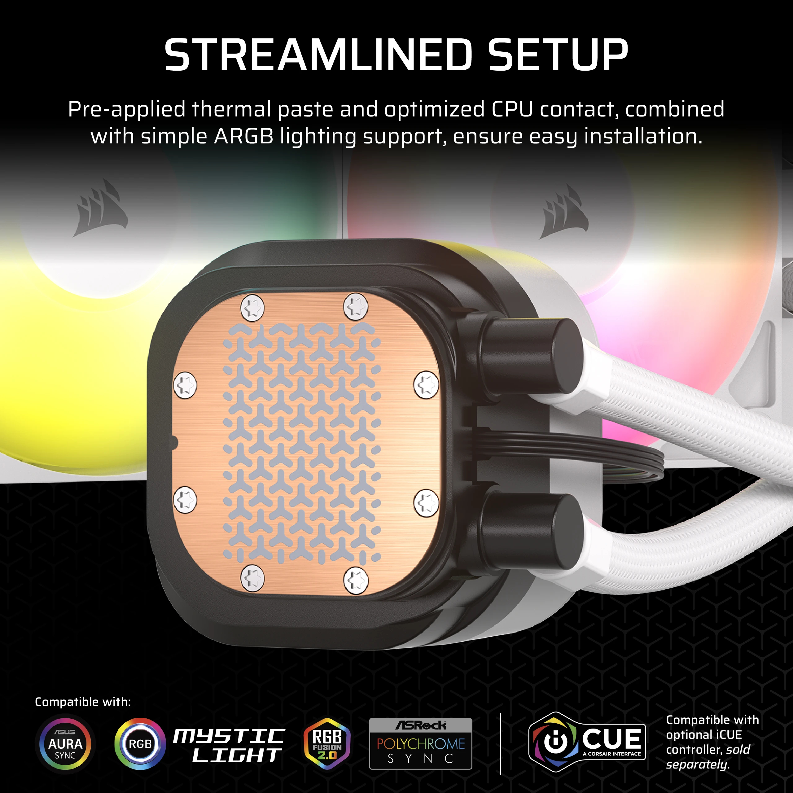 Corsair Nautilus 240 RS ARGB - Prozessor-Flüssigkeitskühlsystem - Kühlergröße: 240 mm - (für: LGA1851, LGA1700, AM5, AM4)Kupfer - 120 mm - weiß