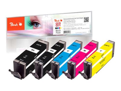 Peach Multi Pack - 5er-Pack - S - Schwarz, Gelb, Cyan, Magenta, Photo schwarz - kompatibel - wiederaufbereitet - Tintenpatrone (Alternative zu: Canon CLI-571, Canon PGI-570)für Canon PIXMA MG7750 - MG
