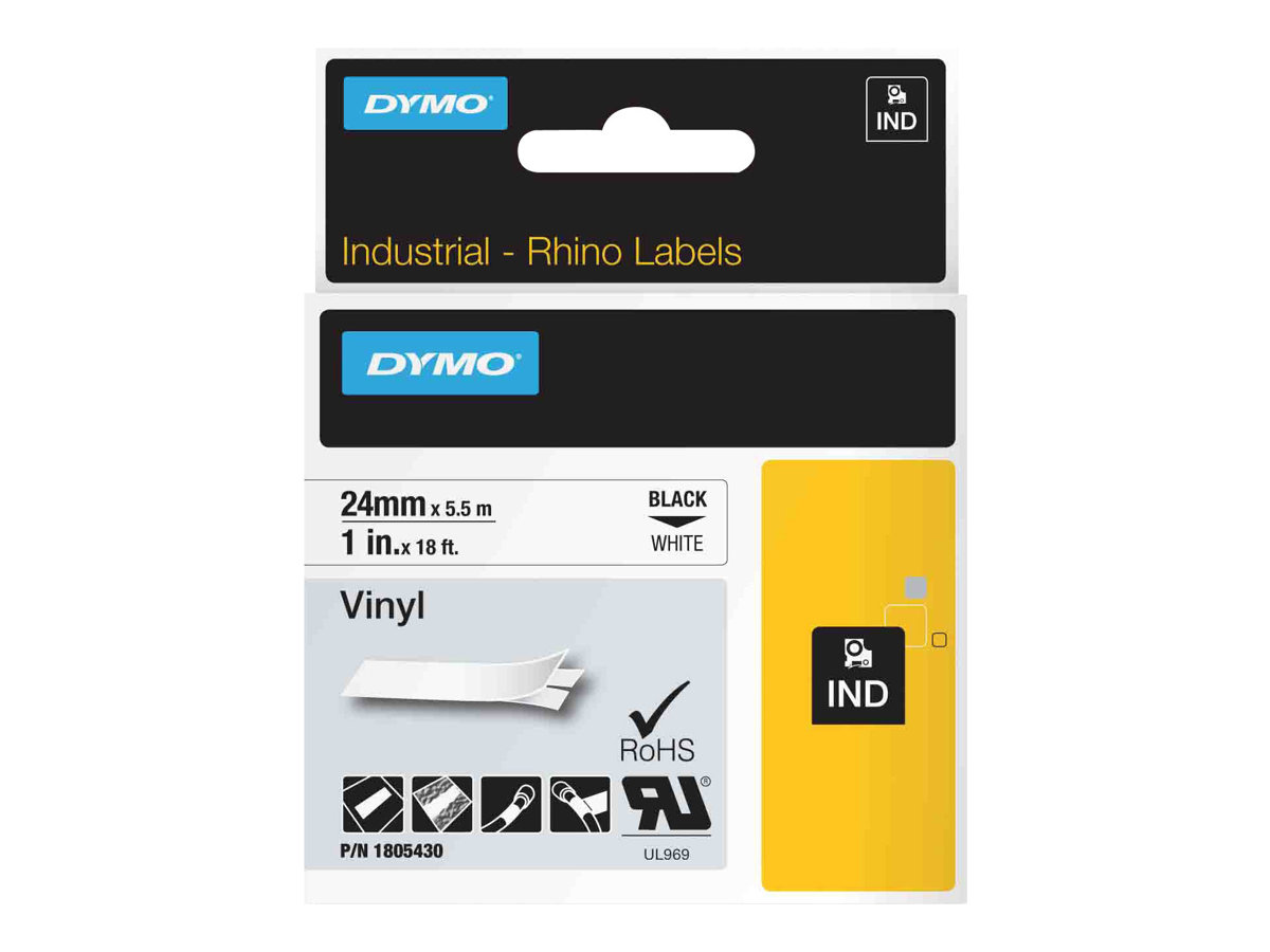 Dymo Rhino Coloured Vinyl - Vinyl - Schwarz auf Weiß - Rolle (2,54 cm x 5,5 m)1 Kassette(n) Band - für Rhino 6000 - 6000 Hard Case Kit