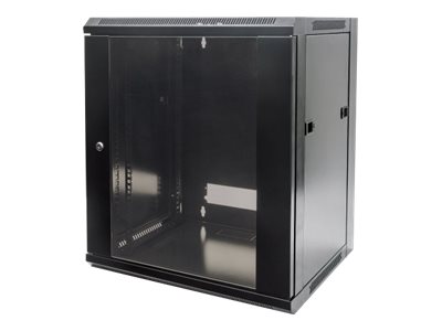 Intellinet Network Cabinet, Wall Mount (Standard), 9U, Usable Depth 410mm/Width 510mm, Black, Flatpack, Max 60kg, Metal & Glass Door, Back Panel, Removeable Sides, Suitable also for use on desk or flo